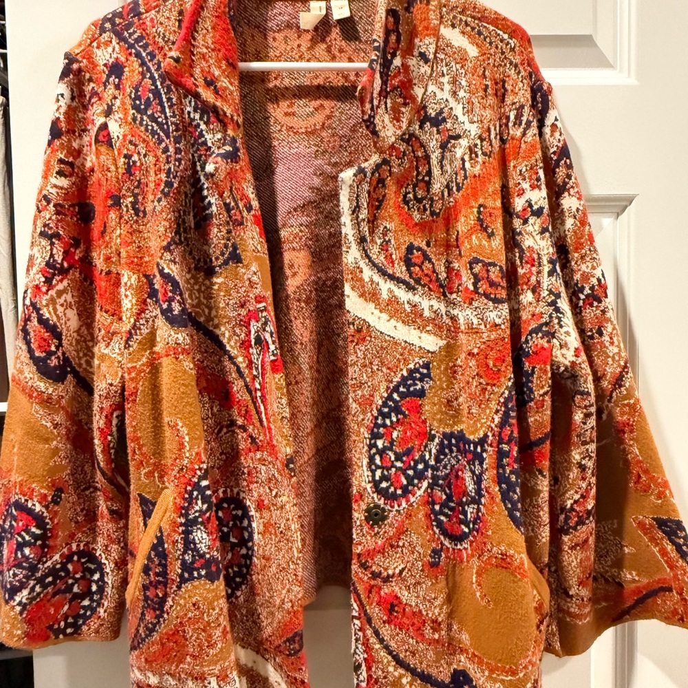 Anthropologie Open-Front Paisley Jacket in Orange, Navy, Tan